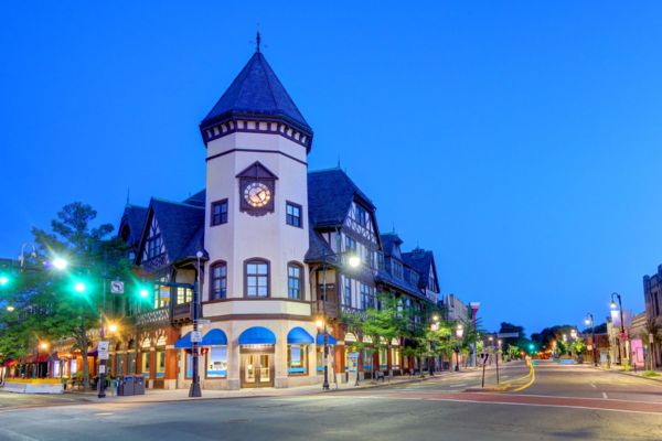 Brookline street scene with notable building and professional cleaning.