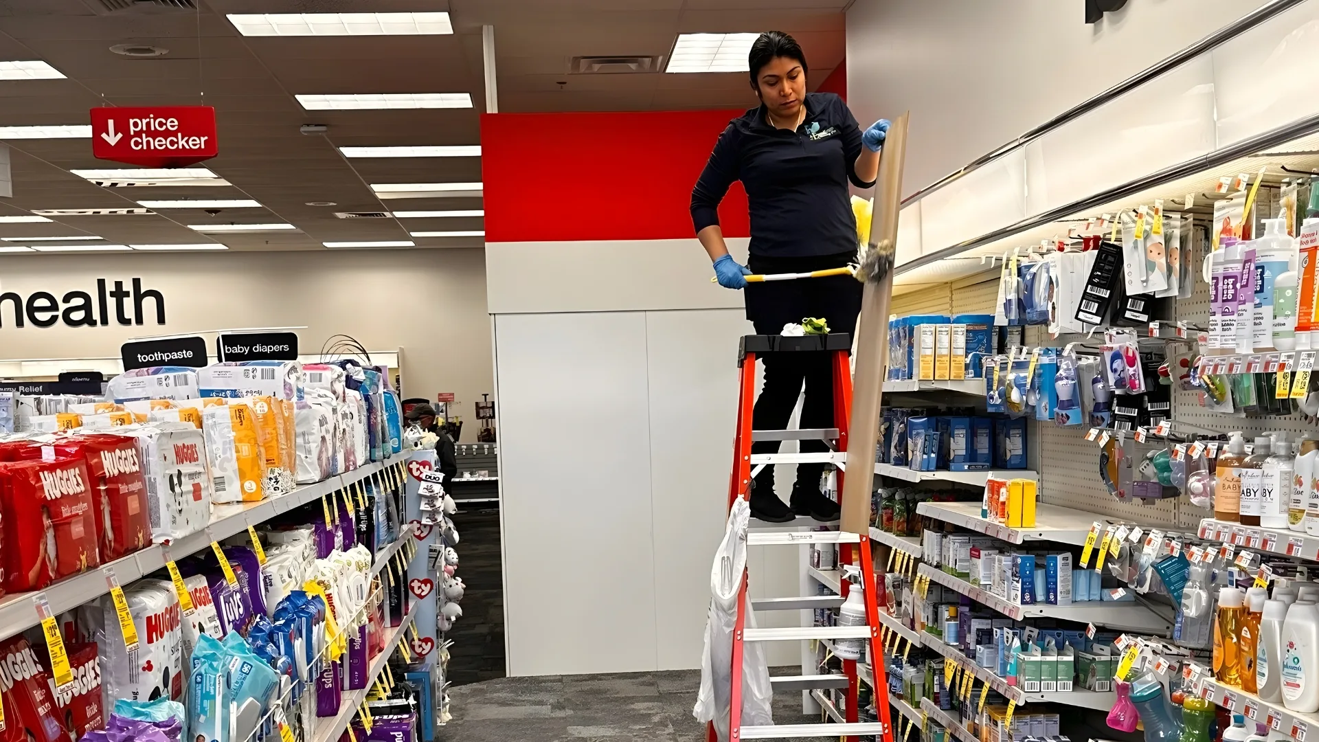 Professional cleaning service in corporate workspace